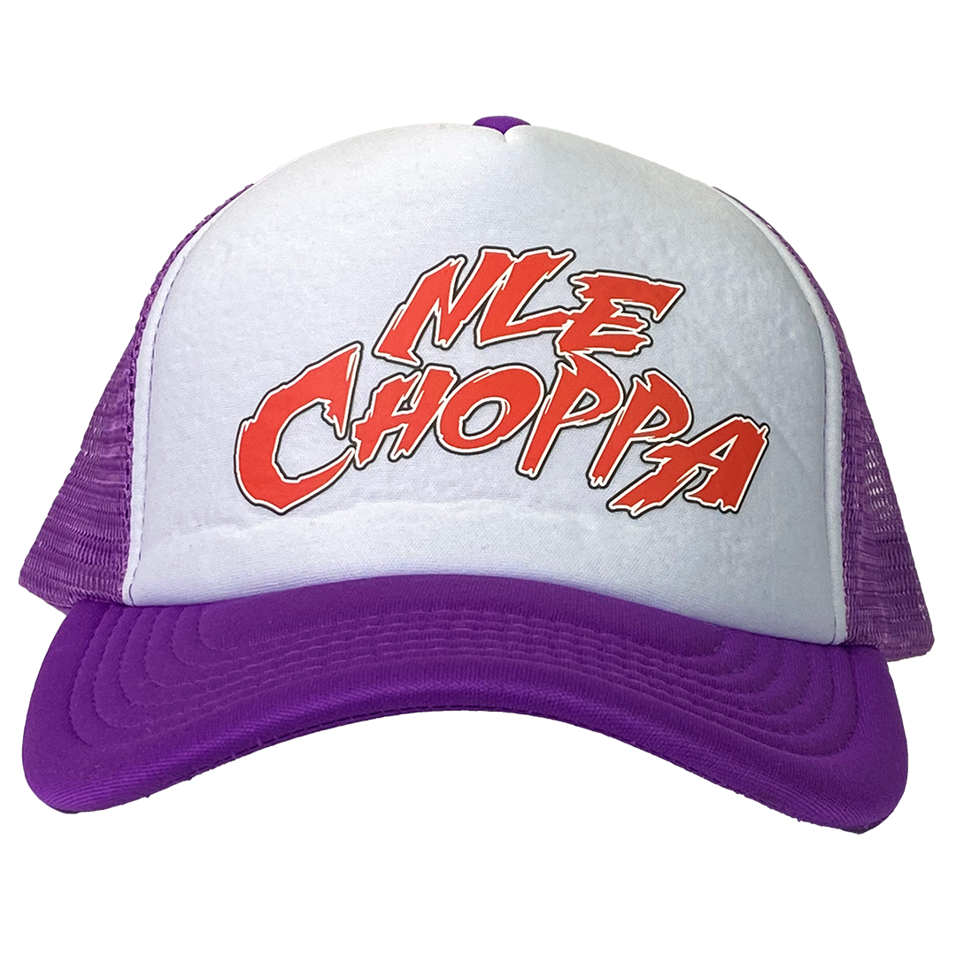 NLE Choppa "Logo" Trucker Hat in Purple & White - IMG_3074