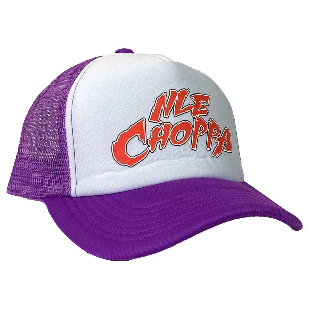 NLE Choppa "Logo" Trucker Hat in Purple & White - IMG_3075